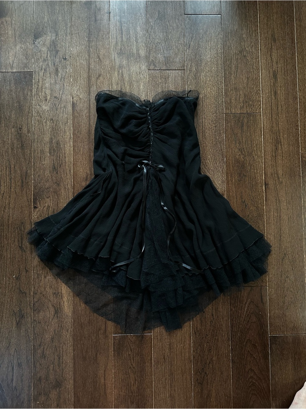 Donna Karan Black Strapless Tulle Layered Silk Top